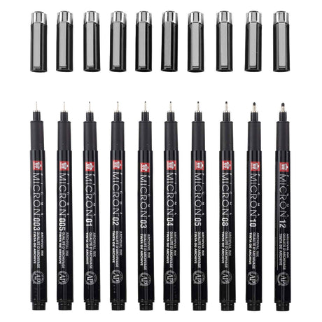 Sakura Pigma Micron Black Edition Set und Gratis-Etui, 10 Stück