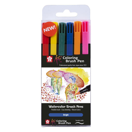 Sakura-Koi-Malpinselstift-Set, leuchtend, 6 Farben