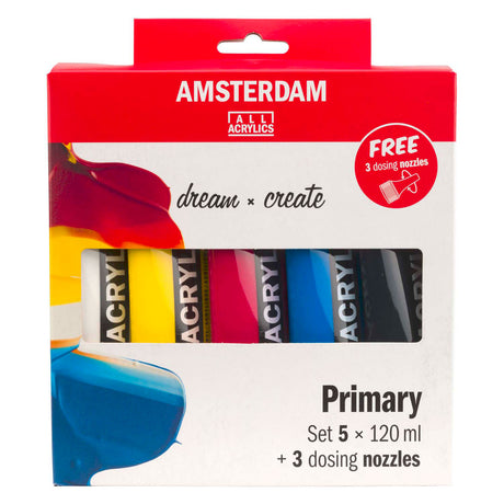 Bruynzeel Amsterdam Standard Series Acrylfarben-Primärset 120 ml, 5-tlg. + 3 Dosierstutzen