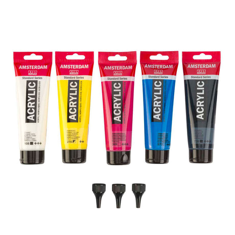 Bruynzeel Amsterdam Standard Series Acrylfarben-Primärset 120 ml, 5-tlg. + 3 Dosierstutzen