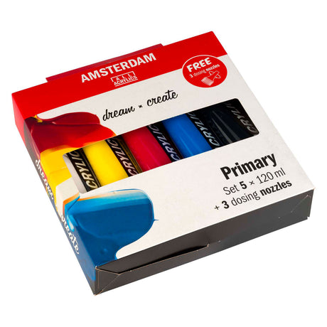 Bruynzeel Amsterdam Standard Series Acrylfarben-Primärset 120 ml, 5-tlg. + 3 Dosierstutzen