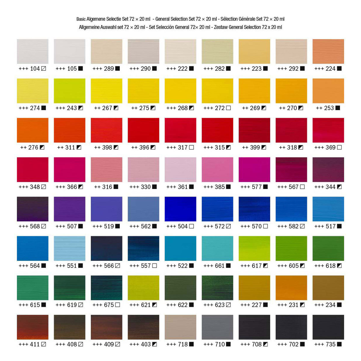 Allgemeines Auswahlset für Acrylfarben der Amsterdamer Standardserie | 72 × 20 ml