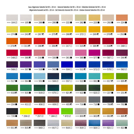 Bruynzeel Amsterdam Standard-Serie, komplettes Acrylfarben-Sammlungsset, 20 ml, 90 Stück.