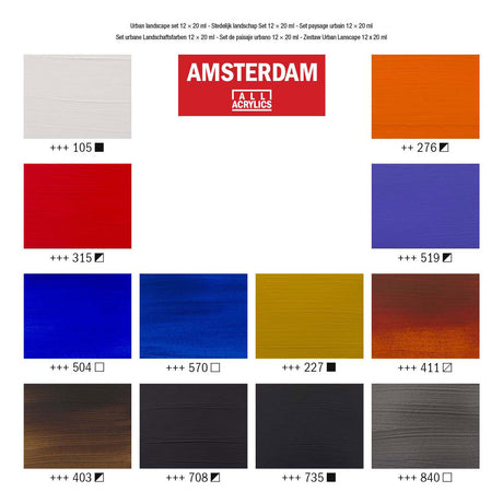 Bruynzeel Amsterdam Standard-Serie Acrylfarbe, Stadtlandschaft, Set 20 ml, 12-tlg.
