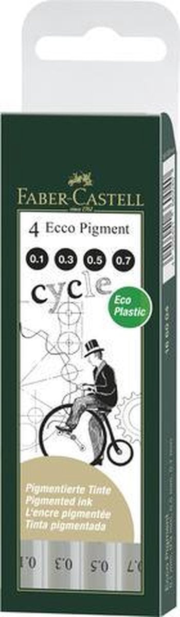 Faber-castell fineliners - ecco pigment - 4-delig etui 0,1mm 0,3mm 0,5mm 0,7mm - zwart - fc-166004