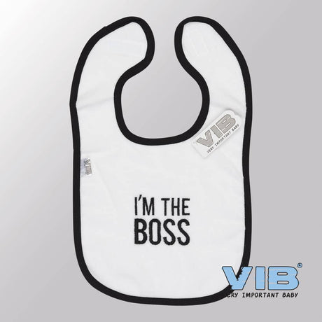 Van der Doelen Baby-Lätzchen Samt „I'm the Boss“ weiß