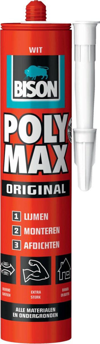 Bison Poly Max Original weiß Tube 425g, Montagekleber, Kleben, Montieren und Abdichten, einzigartige SMP-Technologie, lösungsmittelfrei, im Innen- und Außenbereich, fast alle Oberflächen