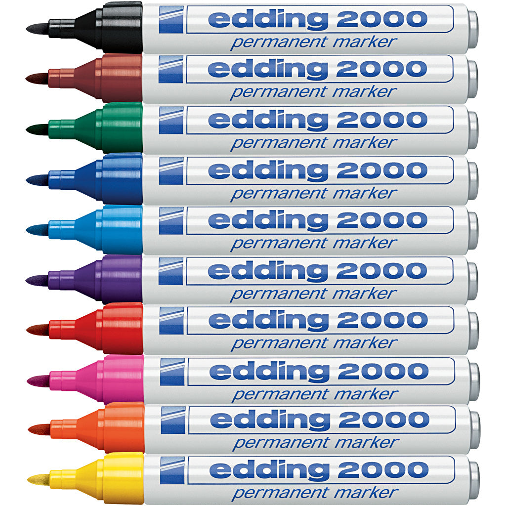 Edding-Marker, Größe 2000, Strichstärke 1,5-3 mm, verschiedene Farben, 10 Stück, 1 Box
