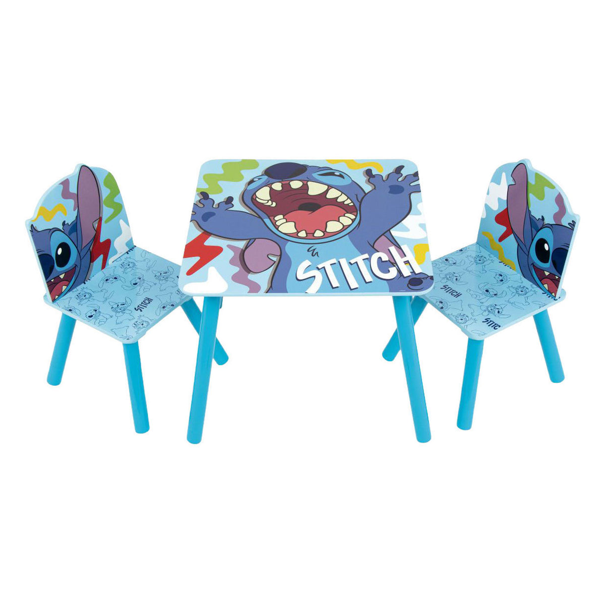 Set aus Holztisch und zwei Stühlen