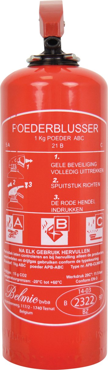 Belmic Pulverfeuerlöscher für Brandklasse A B C Inhalt 1 kg