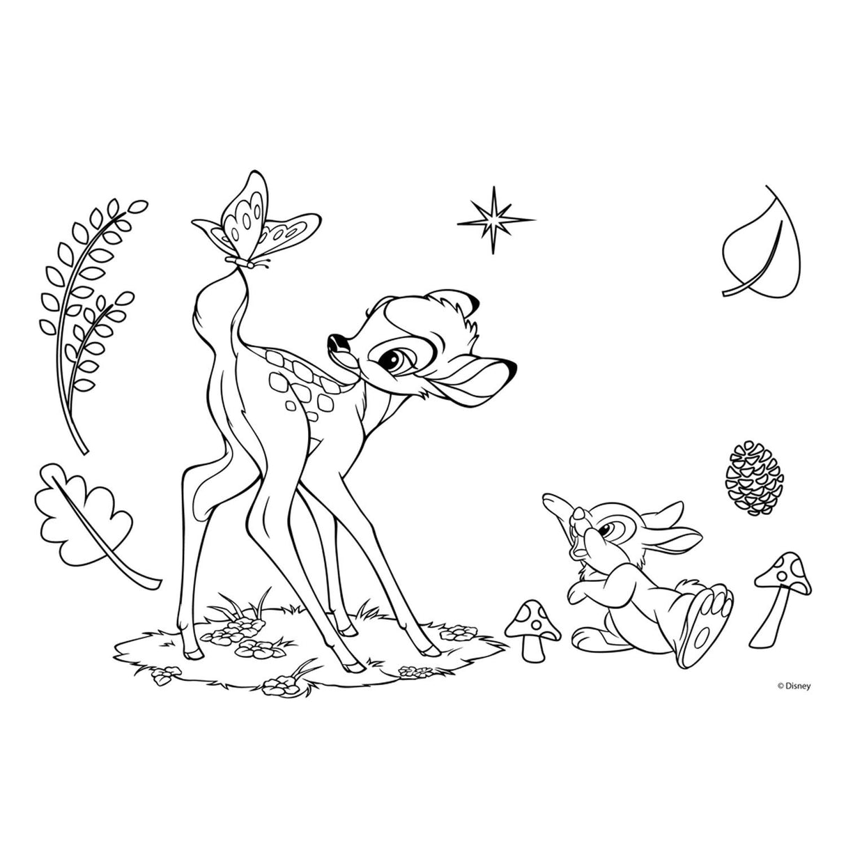 Disney-Bambi-Malvorlagen mit Schablone und Stickerbogen