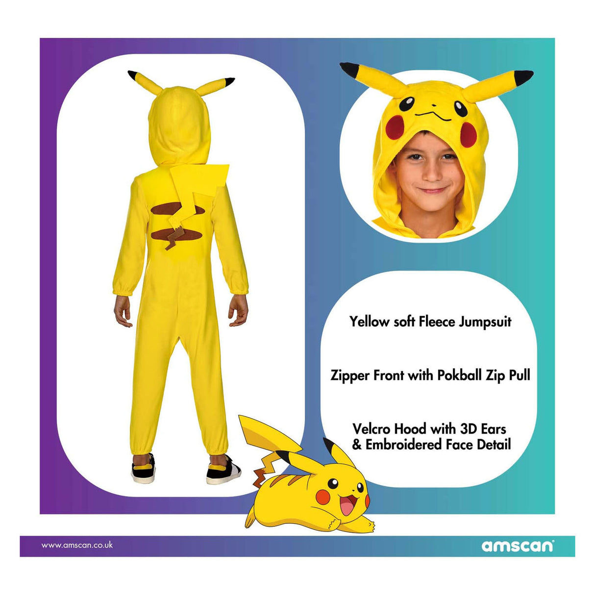 Pokémon Kinderkostüm Pokemon Pikachu Stressie, 8-10 Jahre alt
