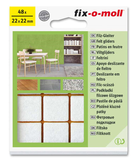 Fix-o-moll Filzgleiter 22x22mm 48 Stück weiß