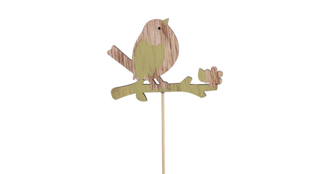 Pb. 8 wooden birds stick natural green 11.5x8.5cm