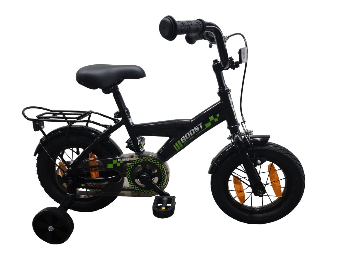 Bikefun Kinderfahrrad Boost 12 Zoll – mit Stützrädern und Bremsnabe – Schwarz