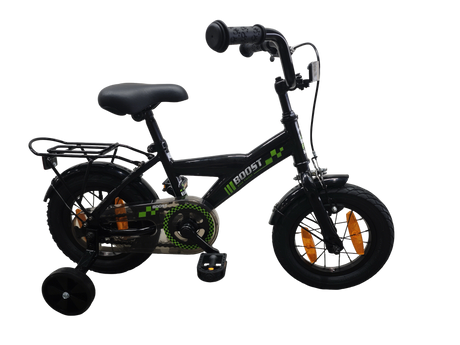 Bikefun Kinderfahrrad Boost 12 Zoll – mit Stützrädern und Bremsnabe – Schwarz