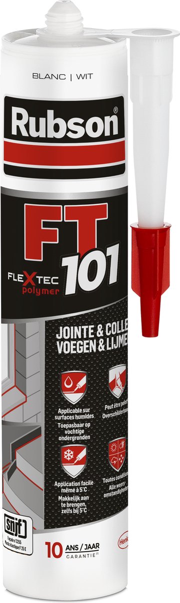 Rubson FT101 Baukasten weiß 280 ml – Montageset-Dichtstoff mit Flextec® – stark, elastisch wasserfest – für drinnen draußen – haftet auf Beton, Holz, Metall und Kunststoff