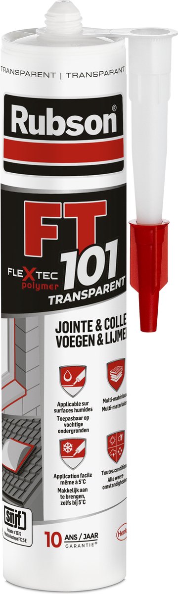 Rubson FT101 Baukasten transparent 280 ml – Montageset-Dichtstoff mit Flextec® – stark, elastisch wasserfest – für innen außen – haftet auf Beton, Holz, Metall und Kunststoff