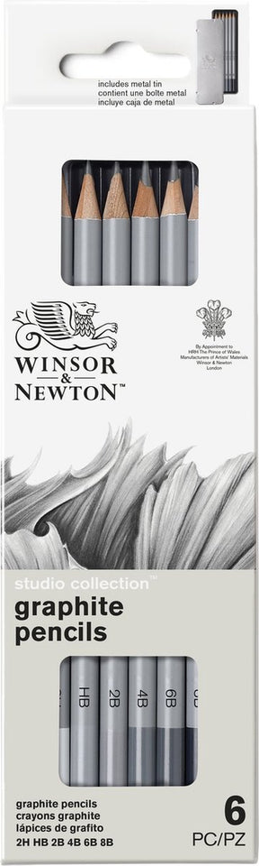 Winsor Newton 0490006 Graphitstifte-Set x6, Studio Collection – Skizzenstifte, Zeichenstifte 2H-8B in Metalldose
