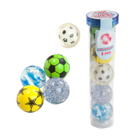 Toi-toys lustige Hüpfbälle in Tube 5 Stück (1 mit Licht) 4-fach sortiert