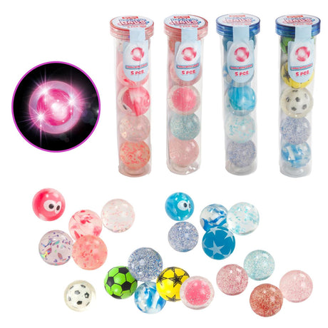 Toi-toys lustige Hüpfbälle in Tube 5 Stück (1 mit Licht) 4-fach sortiert