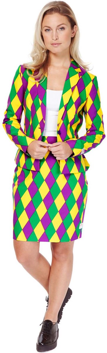 Opposuits harlequeen - vrouwen kostuum - clownspak - gekleurd - carnavalskleding - maat 42
