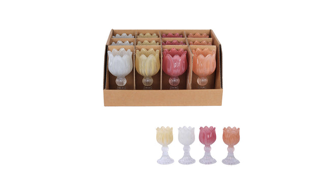 Tealight holder tulip 4 assorted h15cm