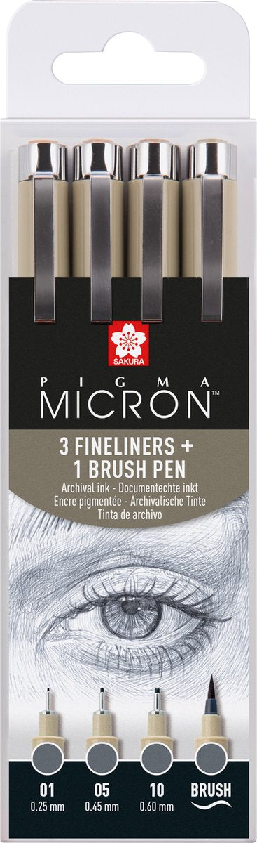 Sakura Pigma Micron Fineliner-Set | 4 Größen, kühles Grau