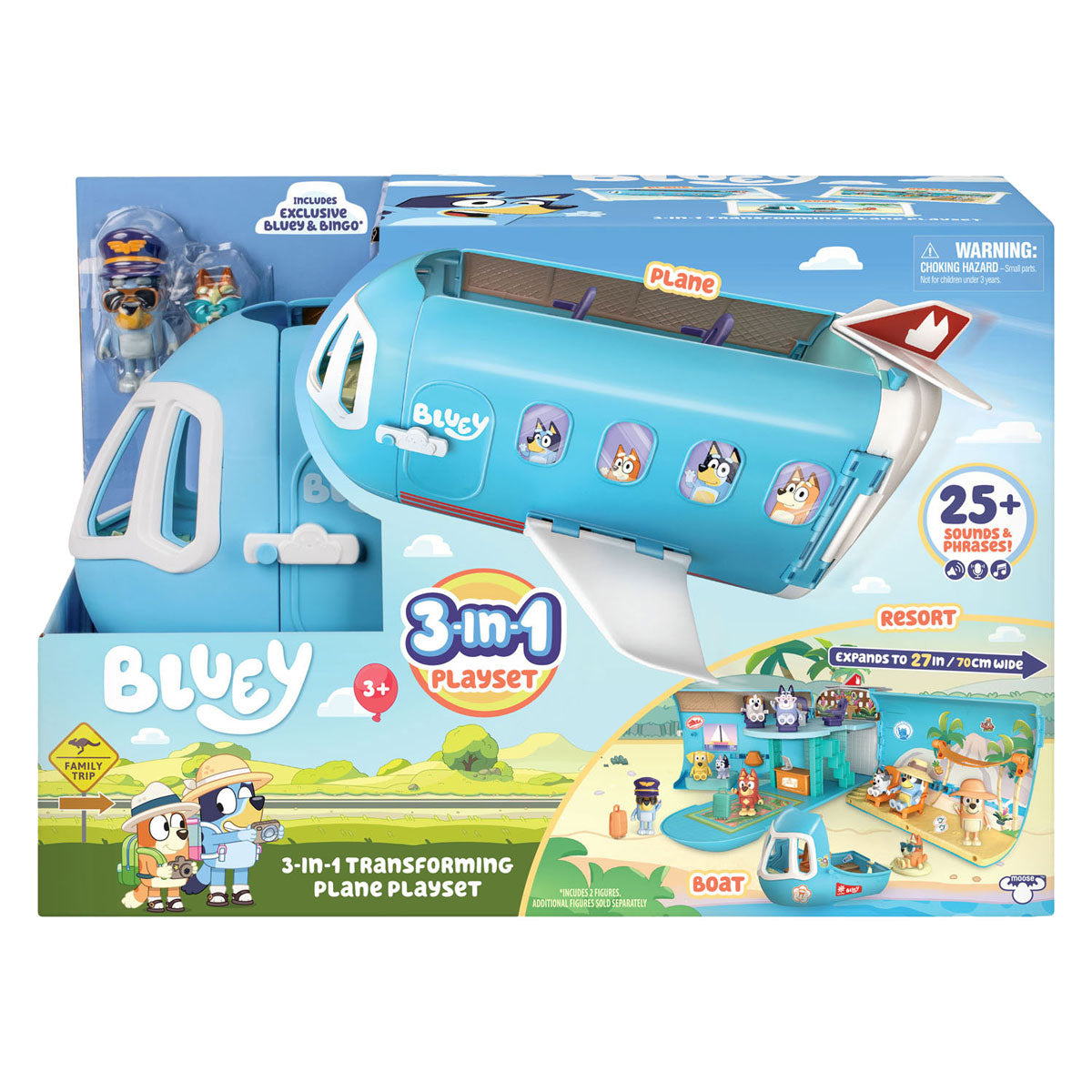 Moose Toys blaues 3-in-1-Flugzeug mit 2 Spielfiguren