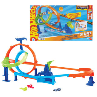 Mattel Hot Wheels Stunt-Strecken-Schnellstart-Cyclone-Streckenset und Spielzeugauto aus Metall