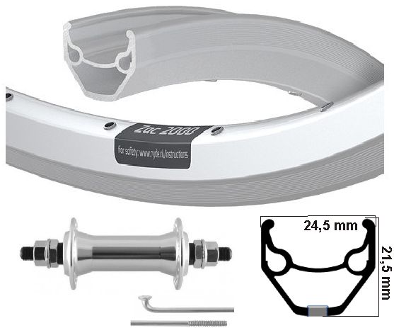 Kgs Vorderrad 26x1,75 (559) ZAC 2000 Silber mit Bremskanten-Festachse