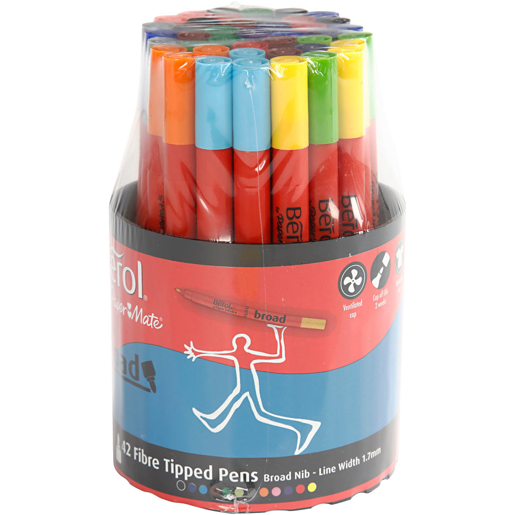 Berol Marker, D 10 mm, Strichstärke 1-1,7 mm, verschiedene Farben, 42 Stück, 1 Box