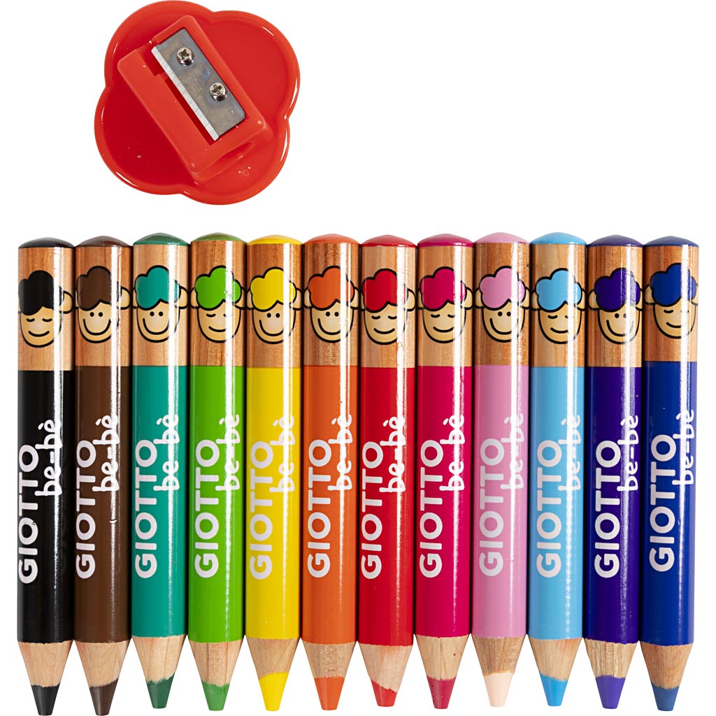 Giotto Buntstifte, L: 10,5 cm, Stärke 13 mm, Mine 6 mm, verschiedene Farben, 12 Stück 1 Box