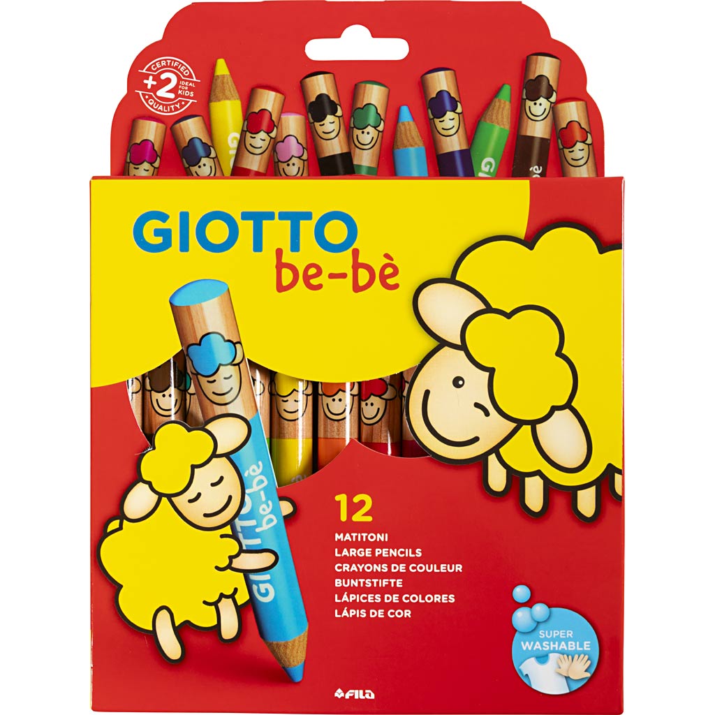 Giotto Buntstifte, L: 10,5 cm, Stärke 13 mm, Mine 6 mm, verschiedene Farben, 12 Stück 1 Box