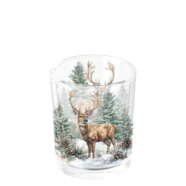 Ambiente theelichthouder winter stag white dia.5,5x6.6cm glas