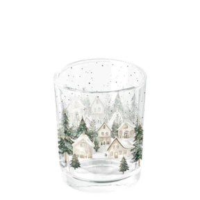 Ambiente theelichthouder snowy houses dia.5,5x6.6cm glas