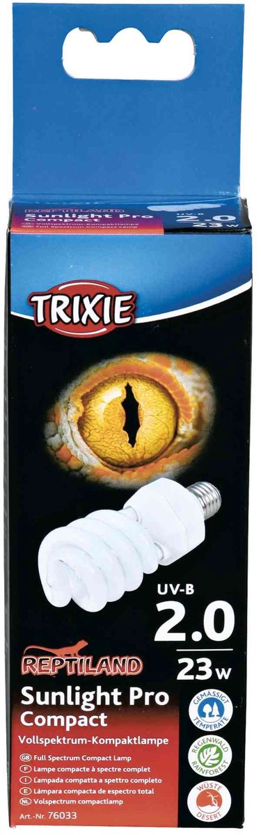 Trixie UVB-Lampe – kompakt 23 Watt – 6 x 6 x 15,2 cm, UVB-UVA-Beleuchtung für Reptilien und Amphibien