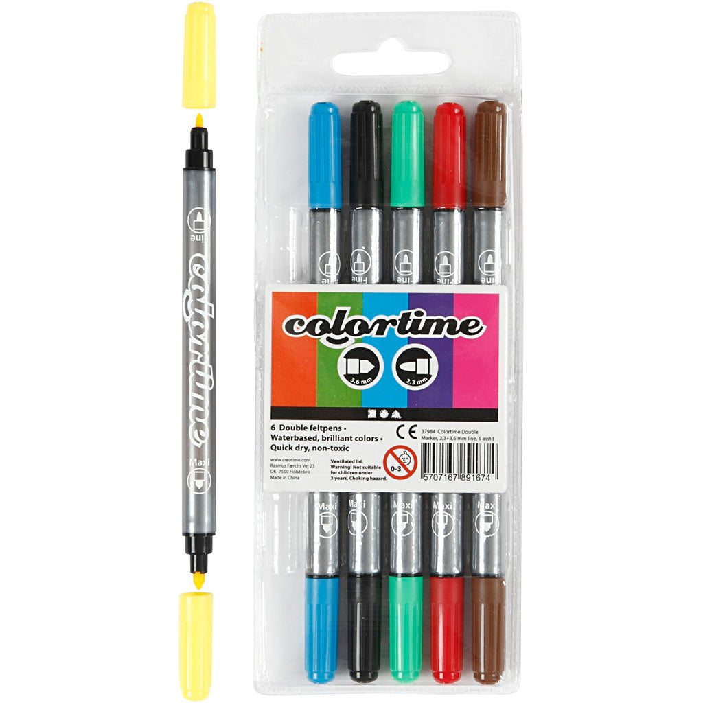 Doppelseitige Marker der Firma Creativ – Grundfarben, 6 Stk.