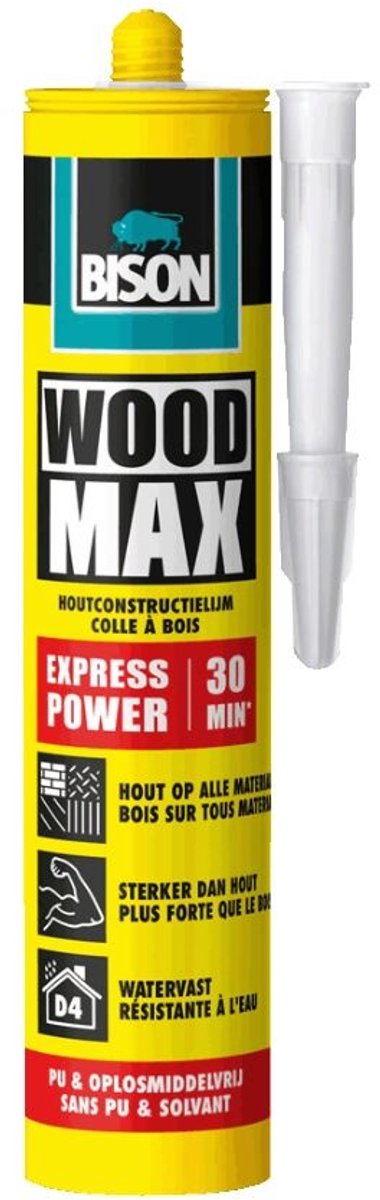 Bison wood max® express power koker 380 g, extreem snel, voor alle houtsoorten, d4, hoge aanvangshechting, hecht hout aan bijna alle soorten ondergronden