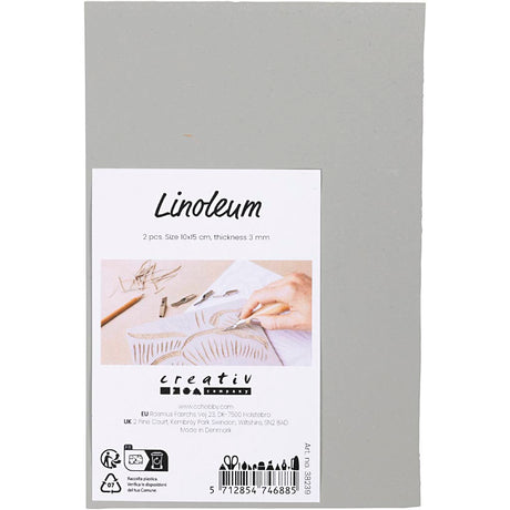 Creativ Company Linoleum, Größe 10x15 cm, Stärke 3 mm, grau, 2 Stück 1 Karton