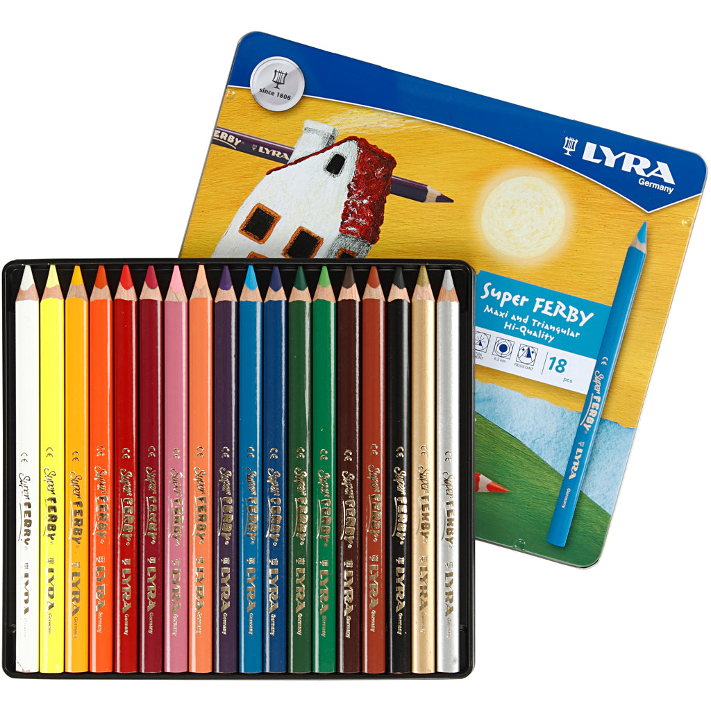 Lyra Super Ferby 1 Buntstifte, L: 18 cm, Mine 6,25 mm, farbig sortiert, 18 Stück 1 Box