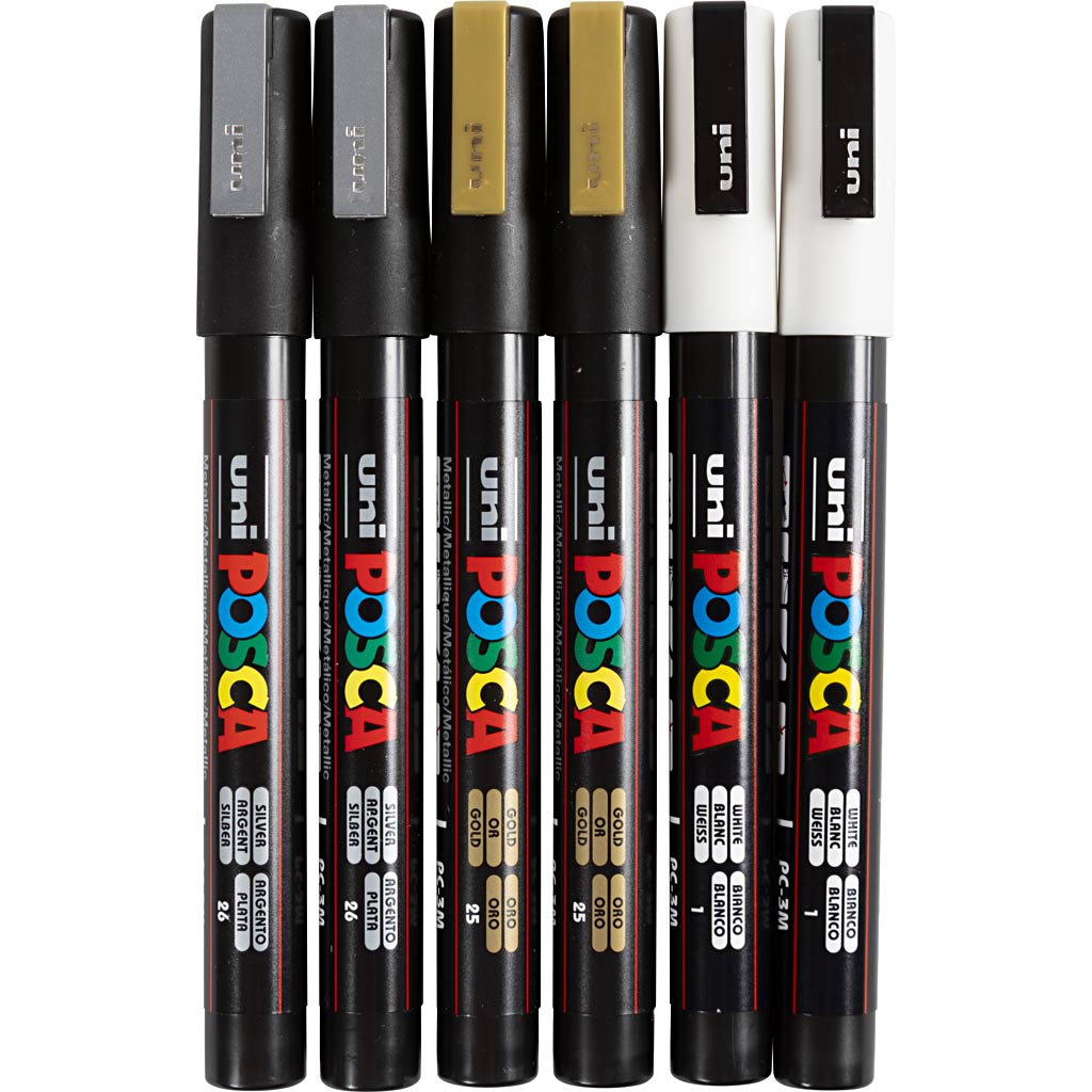 Https: www.cchobby.nl posca-marker-afm-pc-3m-line thick-0-9-1-3-mm-fine-gold-silver-white-6-div-1-doos