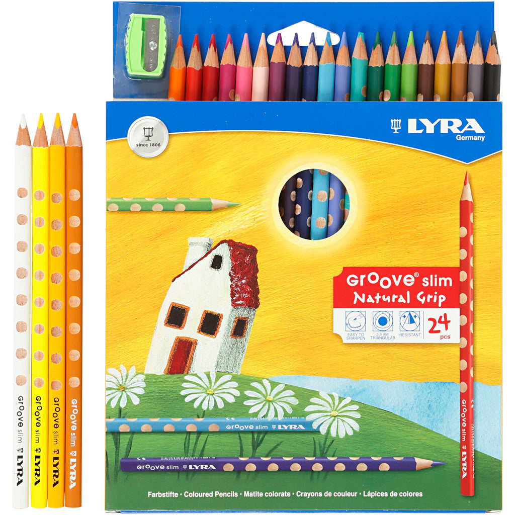 Lyra Groove dünne Buntstifte, L: 18 cm, Mine 3,3 mm, farbig sortiert, 24 Stück 1 Box