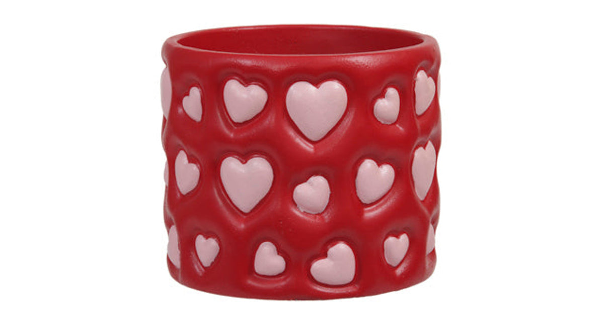 Pc. 1 cement flowerpot heart red pink ø 12.5x10 cm