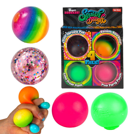 Toi toys toi-toys squishdough set knijpballen -glitter_neon 5cm 4st