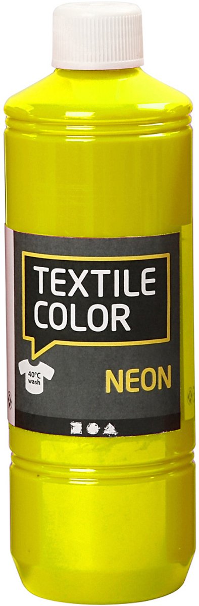 Creotime Textilfarbe Neongelb – gelbe Kleidungsfarbe – Stofffarbe – Textilfarbe – Stofffarbe – Farbe für Kleidung – Textilfärbung – Farbstoff für Stoff – DIY-Kleidungsfärbung – fluoreszierendes Gelb – 500 ml