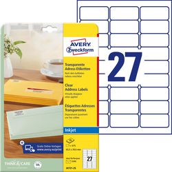 Tintenstrahletikett Avery 63 – 5 x 29 – 6 mm, transparent, 25 Blatt, 27 Etiketten pro Blatt