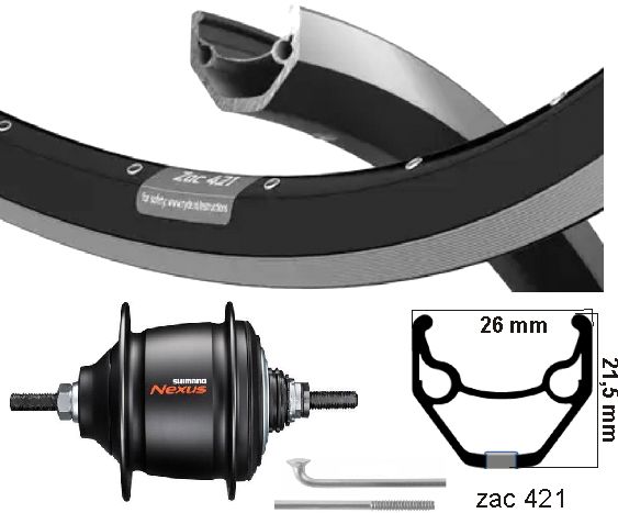 Kgs Hinterrad 28 Zoll (622) ZAC 421 ZW Silber Nexus7 RB Schwarz