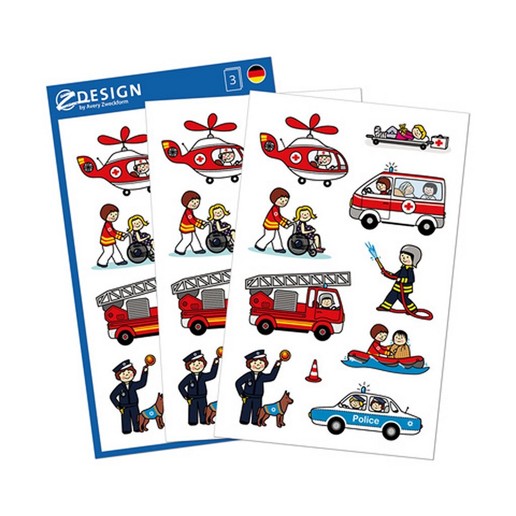 Avery av-54137 z-design Aufkleber für Kinder, Rettungsdienste, 3 Blatt