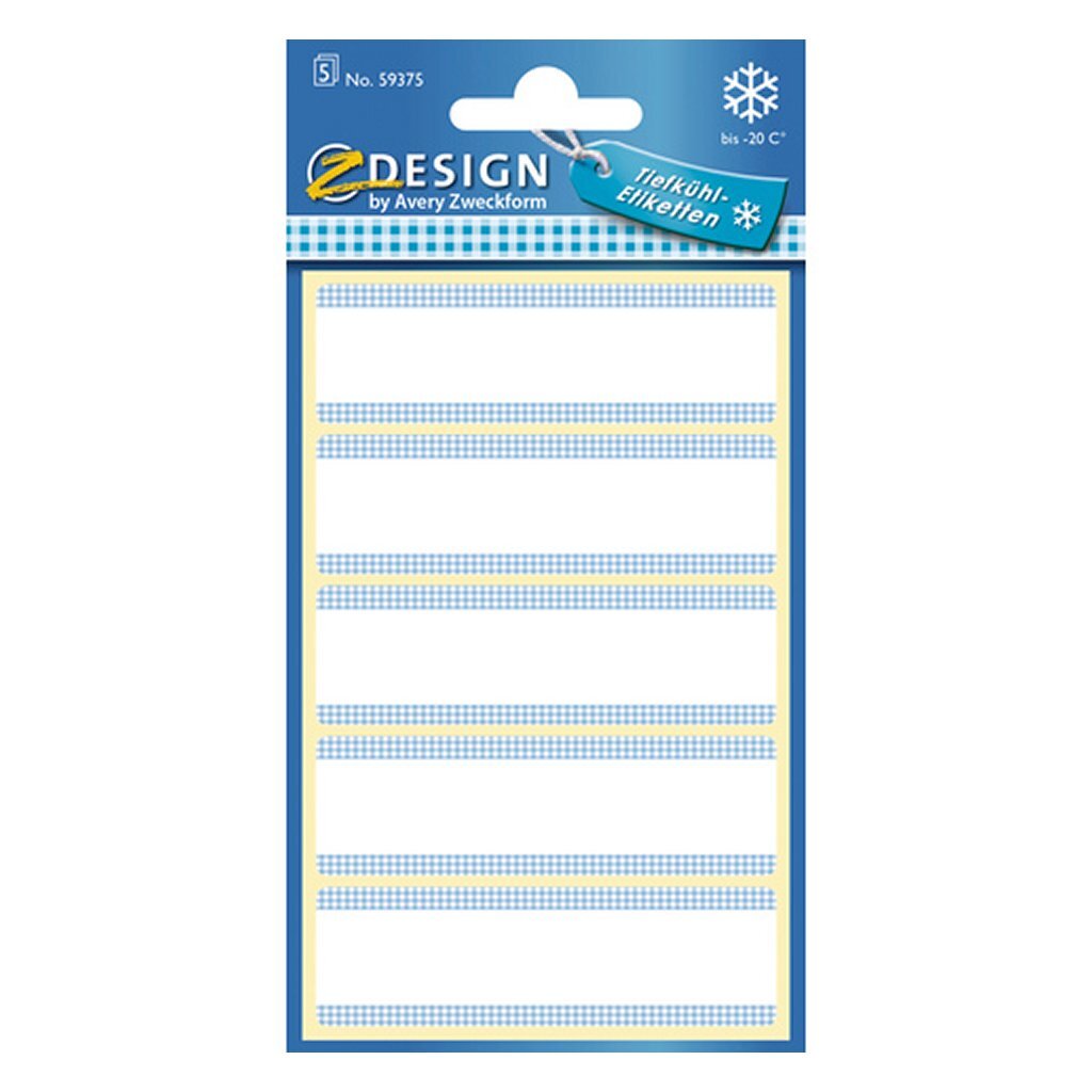 Avery AV-59375 Z-Design Gefrierschrank-Etiketten, 76 x 22 mm, 25 Stück, weiß, blau